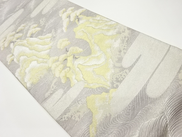 JAPANESE KIMONO / VINTAGE FUKURO OBI / SILK / WOVEN PINE & ROUGH WAVE